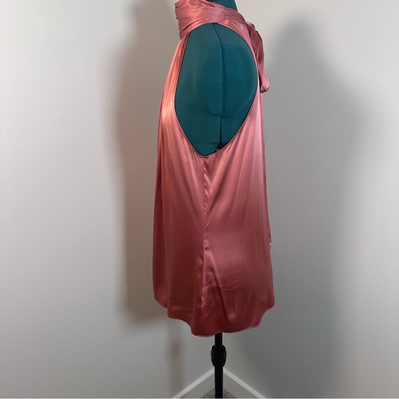 Ramy Brook Lori Silk High Neck Bow Halter Blouse in Deep Blush - Size Large - Picture 3 of 14